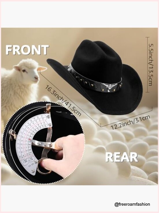 100% Wool Felt Cowboy Hat, Adult Unisex Western Cowgirl Hat, Breathable & main image 4